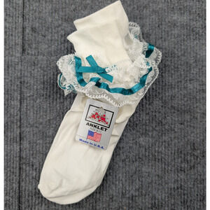 Vintage Lace Ruffle Ankle Socks Womens 9-11 Nylon Coquette White Church Layered